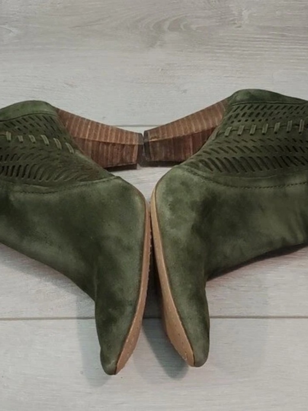Vince Camuto Olive Green Suede Cutout Ankle Booties